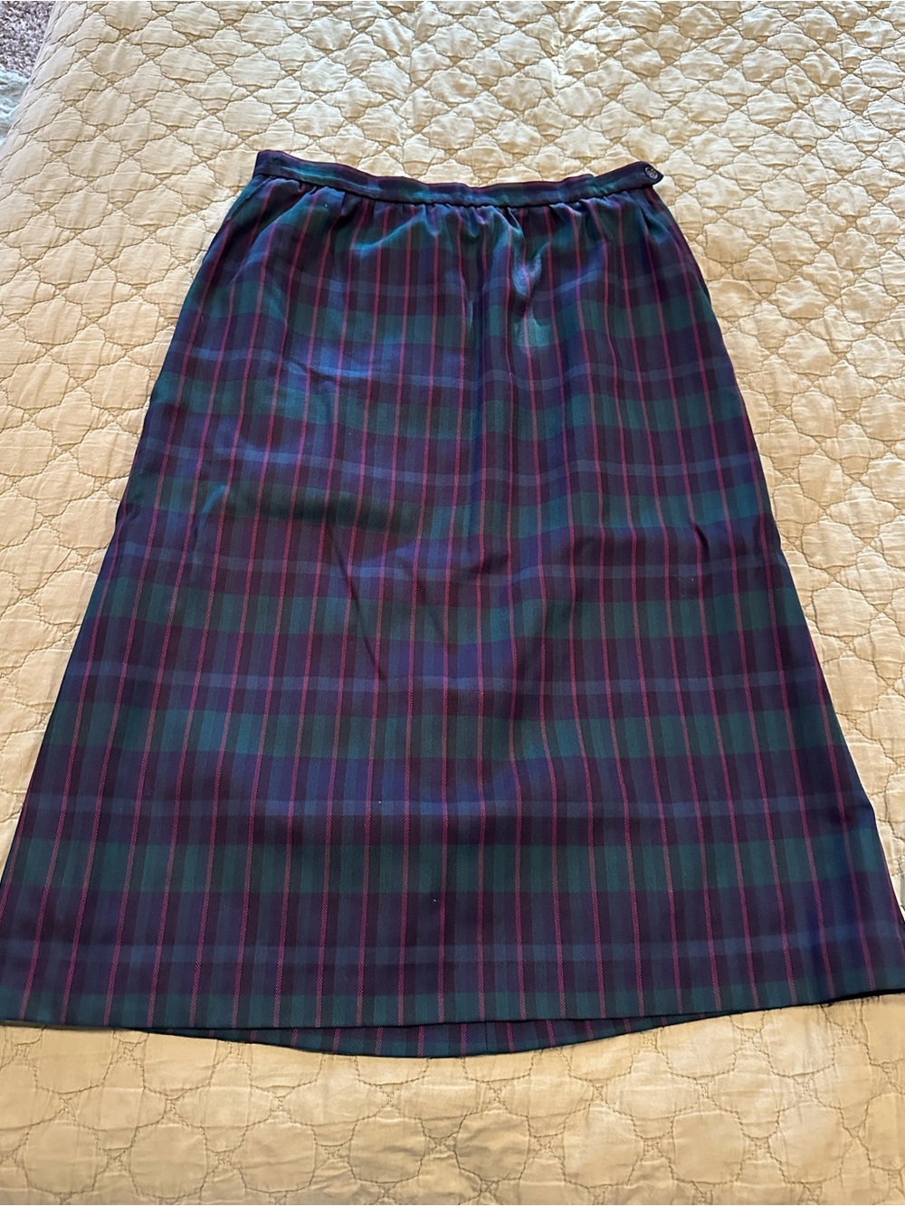 Vintage Plaid Midi Skirt in Navy, Green and Purple